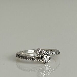 Pandora Silver Two Sparkling Hearts Ring